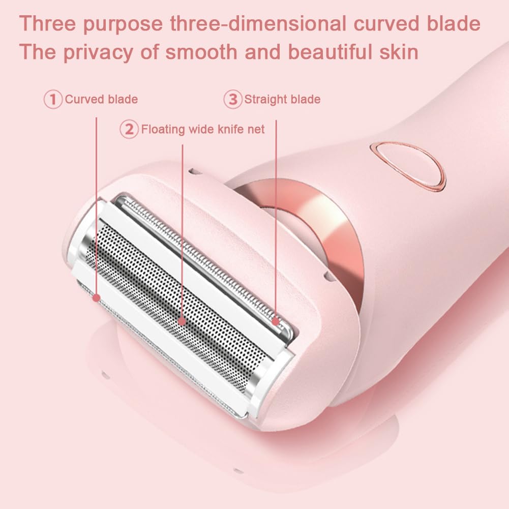 Epilatore elettrico da donna 2 in 1, rasoio elettrico senza fili, portatile, indolore, per viso e bikini, rosa