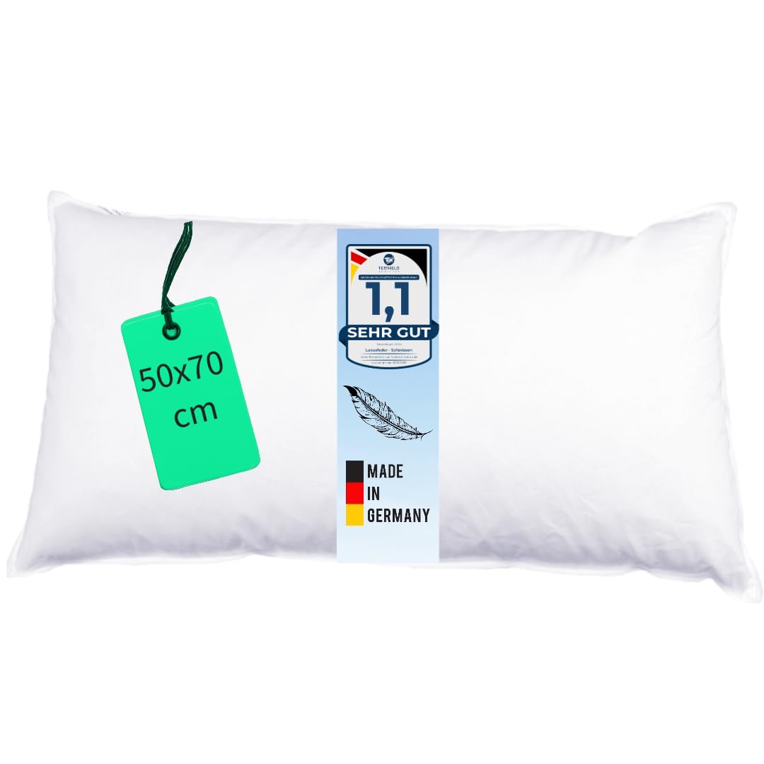 Luxusfeder Kopfkissen 50x70 cm Daunen Füllung 800g - Bezug 100% Baumwolle - Daunenkissen - Kissenfüllung - Kisseninlett - Sofakissen