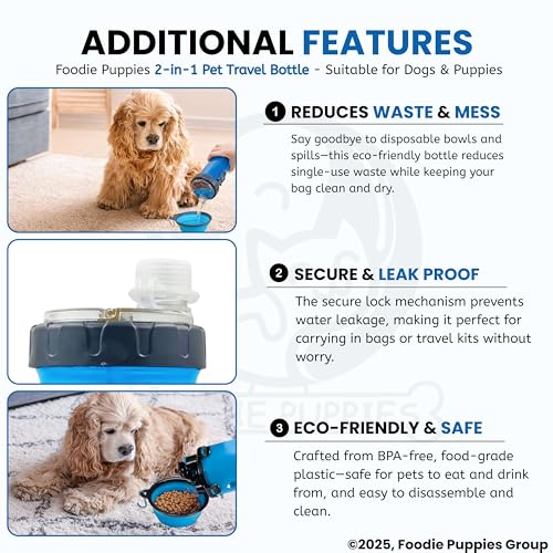 Image of Foodie Puppies Dog Cat Pet Food & Water 2in1 Bottle and Bowl Set (Travel Bottle and Bowl Set) Leak-Proof Dog and Cat Travel Dispenser with Collapsible Pet Cup (Color May Vary)