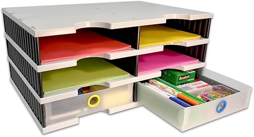 Ultimate Office Organizador de escritorio con 6 bandejas de letras y 2 cajones de suministro, rectangular, 19 1/8 pulgadas de ancho x 6 pulgadas de