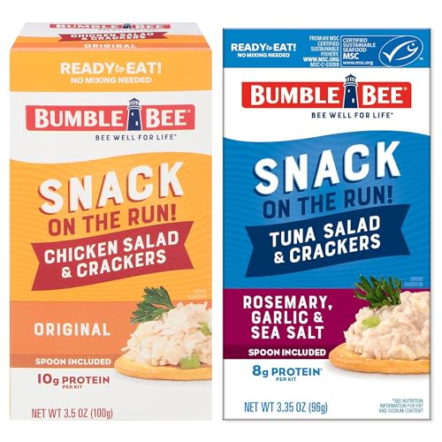 Image of Bumble Bee Snack on the Run Duo (2 Total Kits) - Classic Chicken Salad and Rosemary Garlic & Sea Salt Tuna Salad with Crackers - Ready to Eat Protein Snacks