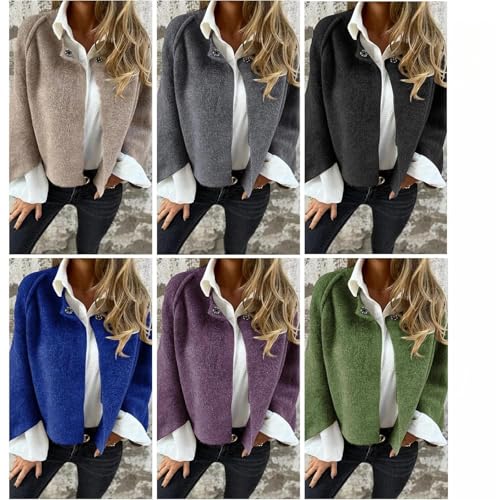 Women's Round Neck Woolen Long Sleeve Coat,Cropped Soft Warm Button Cardigan Jacket,Winter Fuzzy Button Cardigan3