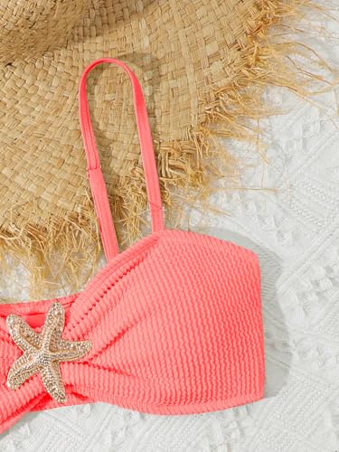 Image of RoseSeek Girl's 2 Piece Padded Bathing Suit Wireless Starfish Swimsuit Spaghetti Strap Vacation Beachwear Set