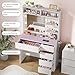 Draelibor Vanity Desk with Mirror, LED Lights and Power Outlet, Makeup Vanity Table with 5 Drawers, 3 Color Modes & Adjustable Brightness, Dressing Table for Bedroom, White