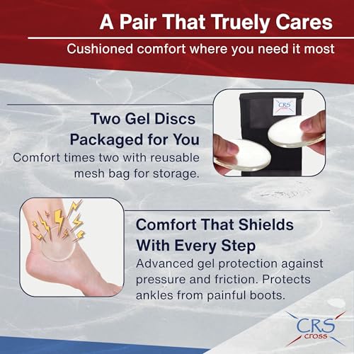 CRS Cross Gel Discs. 2 1/2 inch Ankle Gel Pads. Premium Cushion and Protection for Ice Skates, Hockey, Roller Skating, Inline, Hiking, Riding, and Ski Boots.