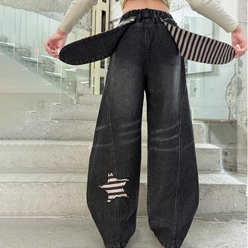 Teen Girls Star Jeans Baggy Wide Leg Denim Pants Kids Cute Elastic Straight Trousers Trendy Y2k Streetwear with Pockets3