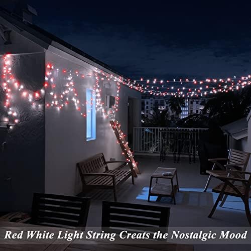 Red White Outdoor Fairy Lights Long 10M Battery Operated Christmas Candy Cane Light String Long 100LEDs Christmas Fairy Lights Indoor Festive Decor Remote Timer for Xmas Tree,Home,Fence,Porch,Backyard