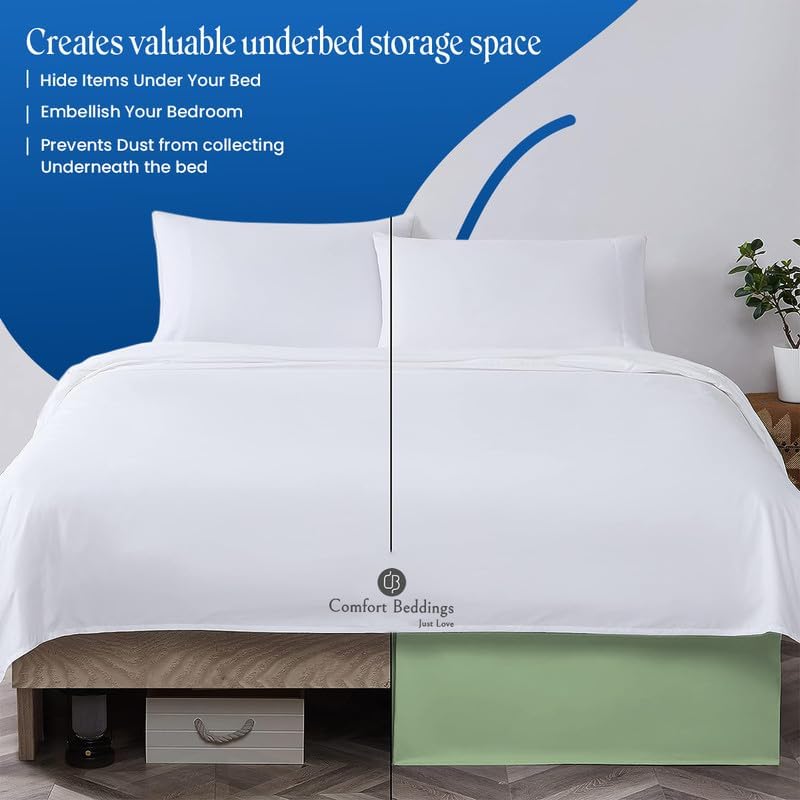 18 Inch Drop Bed Skirt Twin XL Size with Platform to Stay in Place Elegant Pleated Design with Split Corners Wrinkle Resistant Fabric for Modern and Stylish Look - Moss