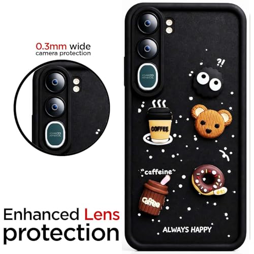 Image of Bintage Cute Fun Taddy| 3D Ball Bear| Donut| Coffee Rubber Case Camera Protection Back Cover Compatible for Vivo Y31 5G - Black