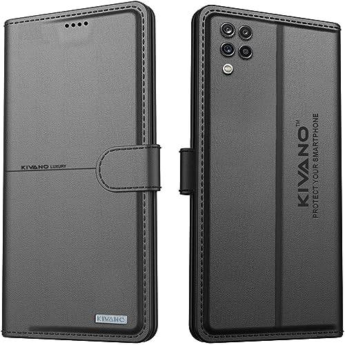 Image of KIVANO Samsung Galaxy A12 / Samsung Galaxy M12 / Samsung Galaxy F12 Flip Cover | Leather Finish | Inside Pockets & Inbuilt Stand | Shockproof Wallet Style Magnetic Closure Back Cover Case