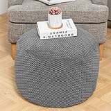 Unstuffed Pouf Ottoman Cover Handmade Footstool Ottoman Storage Solution Floor Pouf Footrest Cushion 20Diameterx12Height Inches for Living Room Wedding Dark Gray