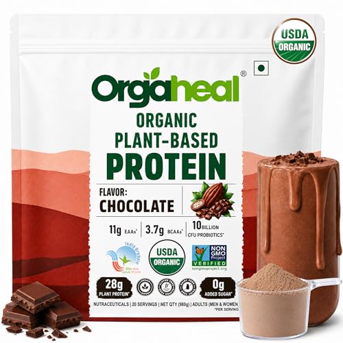 Orgaheal Organic Plant Protein Powder | 980g - Chocolate | 28g Protein | Vegan | Pea, Mung Bean & Lentil Protein Blend | Clean, Easy to Digest | No Added Sugar, Gluten Free