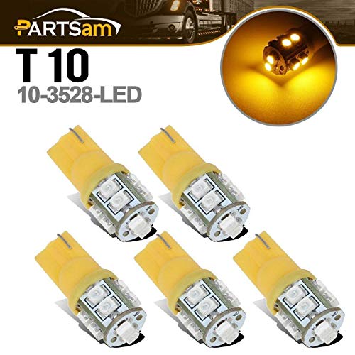 Partsam T10 Led Light Bulbs 5Pcs 10-3528-Smd Amber Lights+5X 5-5050-Smd White Lights Compatible With Pickup Truck Cab Marker Roof Running Top Light 12V (Pack Of 10) #TOP5