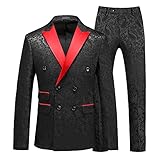 MOGU Mens 2 Piece Double Breasted Tuxedo Slim Fit Jacquard Floral Vintage Groomsmen Wedding Prom Suit Blazr 42 / Pants 38 Black