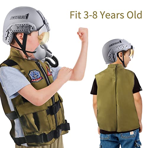 Golray Fighter Pilot Costume Kids Boy Halloween Cosplay Gift Air Force Army Role Play Dress Up With Helmet Accessory Toy #TOP2