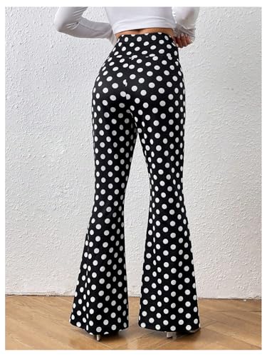 WDIRARA Women's Polka Dots Flare Pants Crossover Elastic Waist Bell Bottom Trousers2
