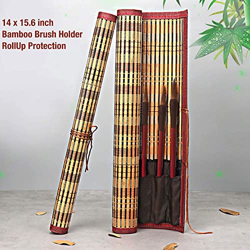 Lafuture 20 Pcs Writing Brush Chinese Calligraphy Brush Set Kanji Japanese Sumi Painting Drawing Brushes 19 Piece/Set+Roll-Up Bamboo Brush Holder #TOP6