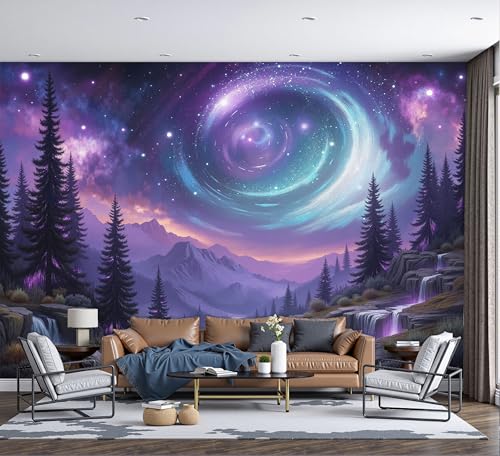 Papier peint panoramique violet vortex galactique décor mural luxe 3D - 3