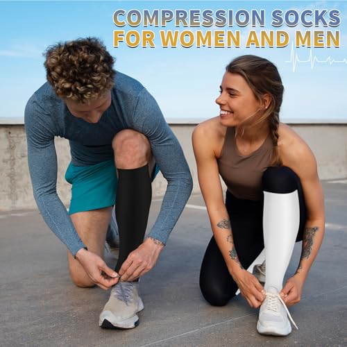 Image of 3 Pairs Knee High Graduated Compression Socks For Women and Men - Best Medical, Nursing, Travel & Flight Socks - Running & Fitness - 15-20mmHg
