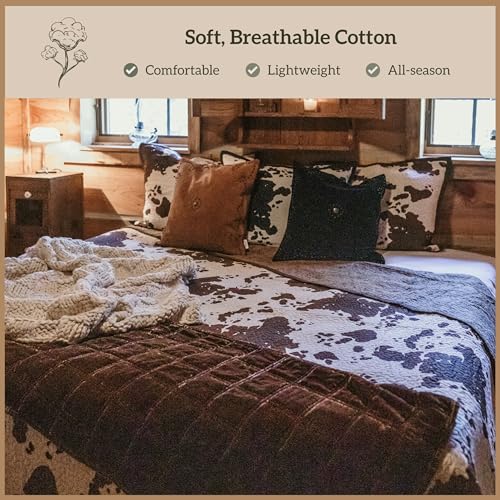 Image of Paseo Road Elsa Cowhide 3 Piece Queen Brown Western Bedding Quilt Set