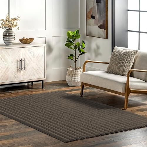Image of Luxe Home Stripe Rabbit Fur Carpet Super Soft, Washable, Anti Skid Carpets for Home, Bedroom, Livingroom - (3x5 Feet, Cocoa)