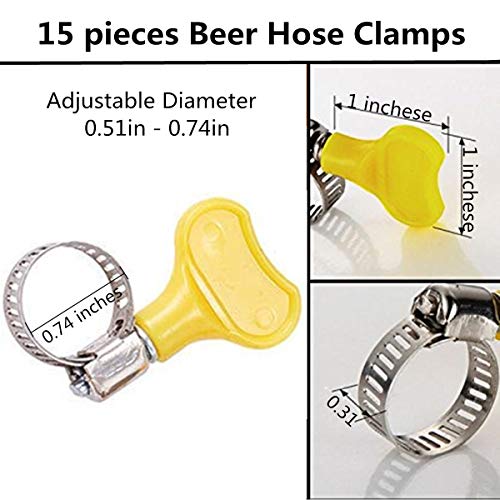 Stainless Steel Beer Line Hose Clamp With Adjustable Handle, Worm Gear Clamp For Home Brewing Plumbing, 0.51-0.74 Inch, Pack Of 15 #TOP1