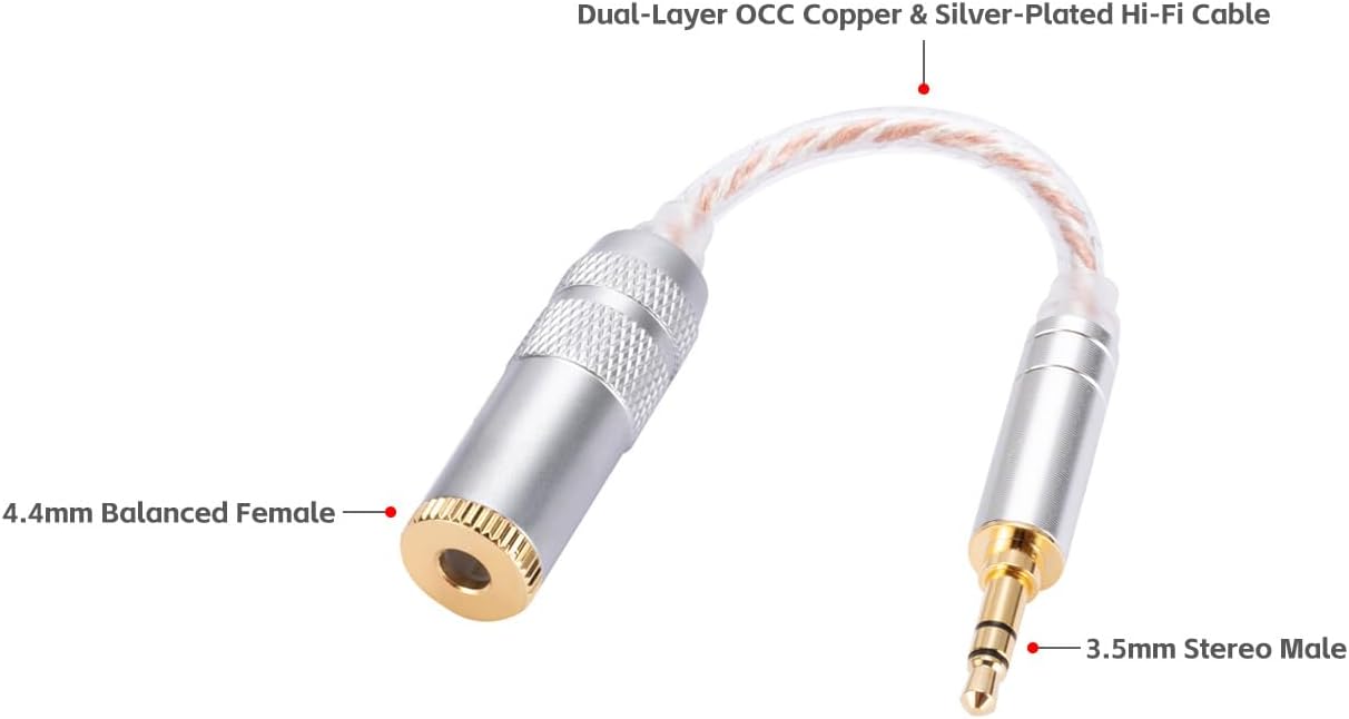 UNCLE LIGHT 3.5mm Stereo Male to 4.4mm Balanced Female Adapter, OCC Hybrid Silver-Plated Cable, Hi-Fi Audio Bridge Dongle (0.5ft)