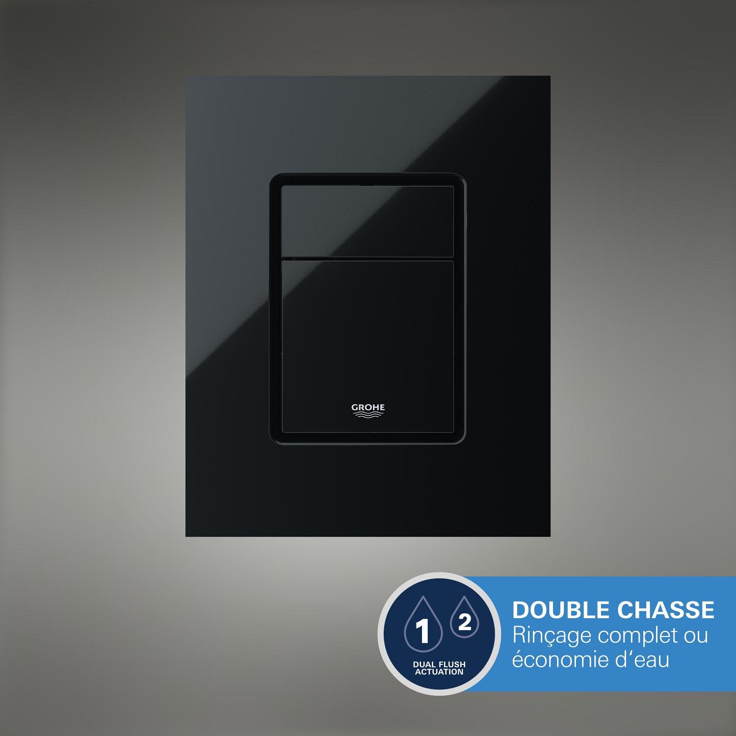 GROHE Even Plaque de Commande, Double Touche Interrompable, Economie d'Eau, Montage Horizontal ou Vertical, ABS, Glossy Black, 38966Kv0