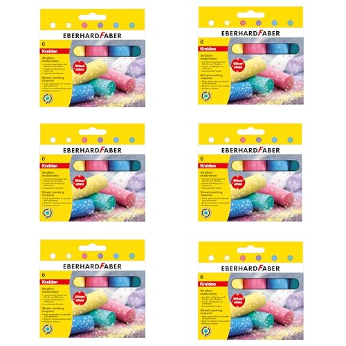 EBERHARD FABER 599043 - Stra&szlig;enkreide Glitzer, 36 Kreiden in 6 Glitzerfarben, Outdoor Spielzeug