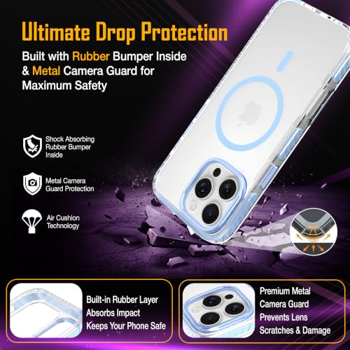 Image of Zapcase Crystal Clear Back case for iPhone 16 Pro Max | PC Back | TPU Bumper with Inner Rubber Grip | Metal Camera Guard Bezel | Metal Buttons | Scratch Resistant | 2 Layer Edge Protection |Light Blue
