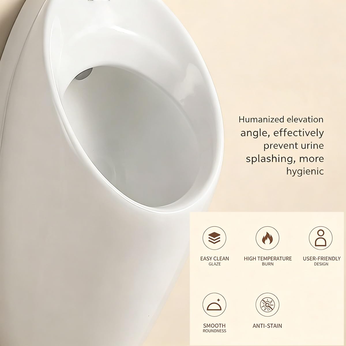 Urinario Masculino de cerámica, a Prueba de olores, para Montaje en Pared, con Potente Descarga Mediante Boquilla, diseño Moderno para Uso doméstico, hotelero y Comercial.