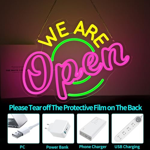 Image of Neon Sign, HSJNJKFU Open Neon Signs for Wall Decor We are Open Led Light for Bar Beer Signs Shop Restaurant Light up Signs for Man Cave - LED Neon USB Powered