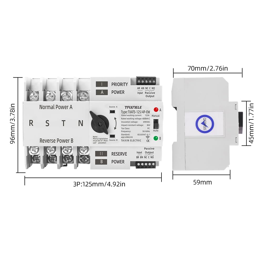 eWeLink WiFi Smart Remote Control 2P 3P 4P 125 A AC 230V ATS Podwójny zasilacz automatyczny przełącznik przełącznika zasilania bez przerwy (4P)