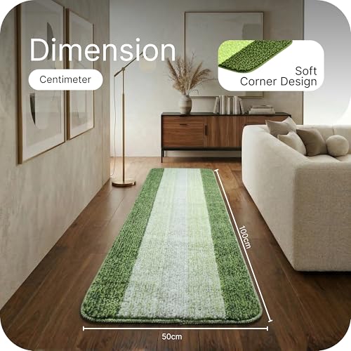 Image of Saral Home Microfiber Striped Rectangle Anti-Skid Runner | Soft & Super Absorbent, Washable Multipurpose Bedside Runner for Home /Kitchen /Lobby /Office Entrance, 50X100 CM | Pack of 1 (Green)