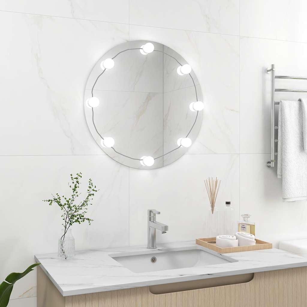Lustro ścienne z oświetleniem LED, okrągłe, szklana rama, srebrna, średnica 60 cm, złącze USB, ciepła biel i zimna biel, idealne do sypialni, salonu, łazienki, toaletki, lustra do przedpokoju