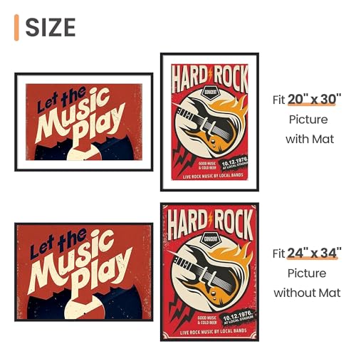 Image of upsimples 24x34 Poster Frame, Display Pictures 20x30 with Mat or 24 x 34 Without, Wall Hanging Picture Frames, Black, 1 Pack