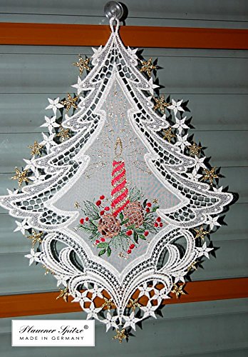 Plauener Spitze Weihnachtsdecken 31 Plauener Spitze Fensterbild 25x34 cm + Saugnapf Weihnachten Voile...