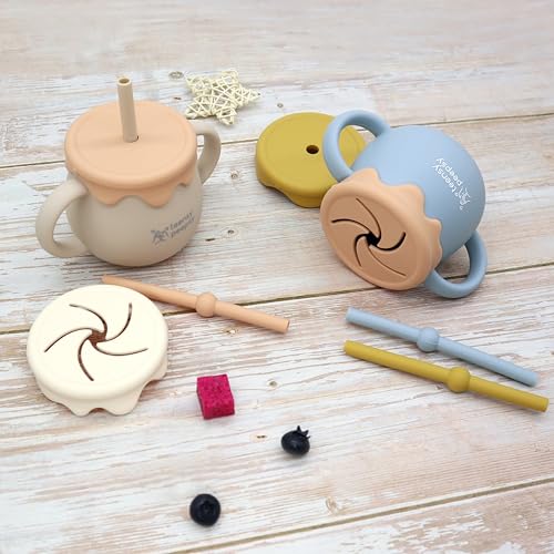 teensy peepsy Honeypot 3-in-1 Silicone Baby Cup with Straw & Snack Cup Lid 8.5 oz, Toddler Sippy Cups for Babies 6 Months, Spill Proof Cups for Toddlers Smoothie Cup (Honey Jar Blue) by teensy peepsy - Image 9