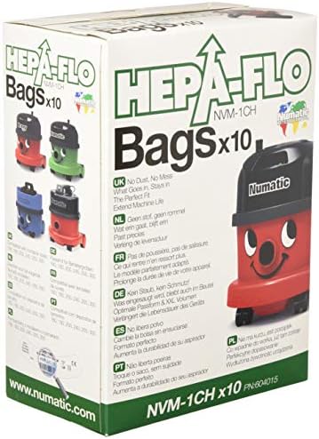 Numatic HVT160 Henry Vacuum Cleaner with AiroBrush Turbo Head and Microfresh Filtration System, 620 W, Red/Black & NVM-1CH Numatic Henry Cleaner Bags - 1 Box (Pack of 10)
