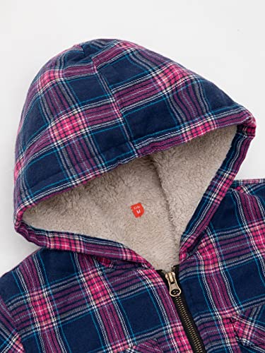 ThCreasa Girls Plaid Flannel Jacket Sherpa Fleece Lined Zip Up Winter Shirts with Hood4