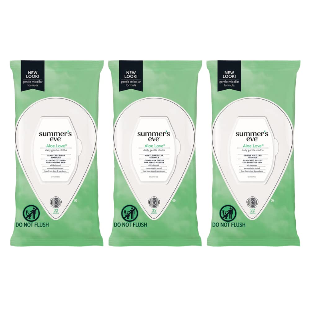 Summer's Eve Summers Eve Cleansing Ściereczki 32 Count Aloe Love (3 sztuki)