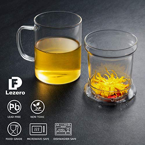 Lezero Glass Tea Infuser Cup With Infuser Basket And Lid For Steeping, Heat Resistance Borosilicate Glass Teacup For Loose Leaf Tea Brewing, Lead-Free, Microwave & Dishwasher Safe, 14Oz/400Ml #TOP4