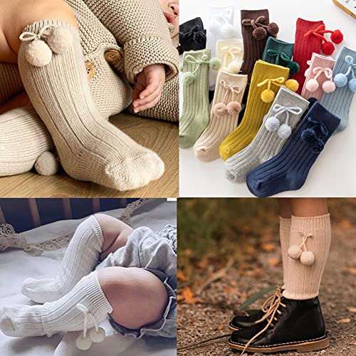 2 Pairs Baby Boys Girls Knee High Socks with Pompom Long Stockings Infant Toddler Cotton Socks4