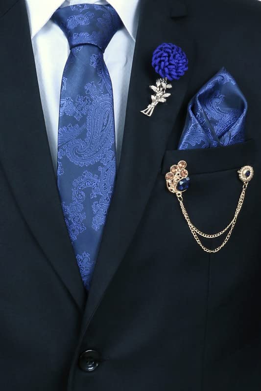 RANDOM STRIPEMens Plaid Micro Self Silk Necktie Gift Set With Pocket Square Laple Pin, Brooch And Formal Tie With Gifting Box (Pack of 4)