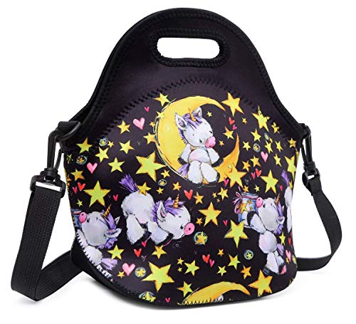 Debbieicy Cute Unicorn Lunch Bag with Adjustable Strap Tote Bag Shoulder Bags for Preschool Kindergarten Elementary Girls Black Unicorn