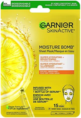 Garnier Beauty Face Mask, Brightening and Hydrating Skin Care, Hyaluronic Acid + Vitamin C, for Dull and Uneven skin, 1 Tissue Mask, 28g