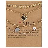 11PCS Dainty Gold Bracelets for Women,Chain Bracelets Set for Womens Trendy,Fashion Gold Bracelets Hand Link,Adjustable Layered Bracelet Set Hypoallergen Women Jewelry (Gold-Heart)