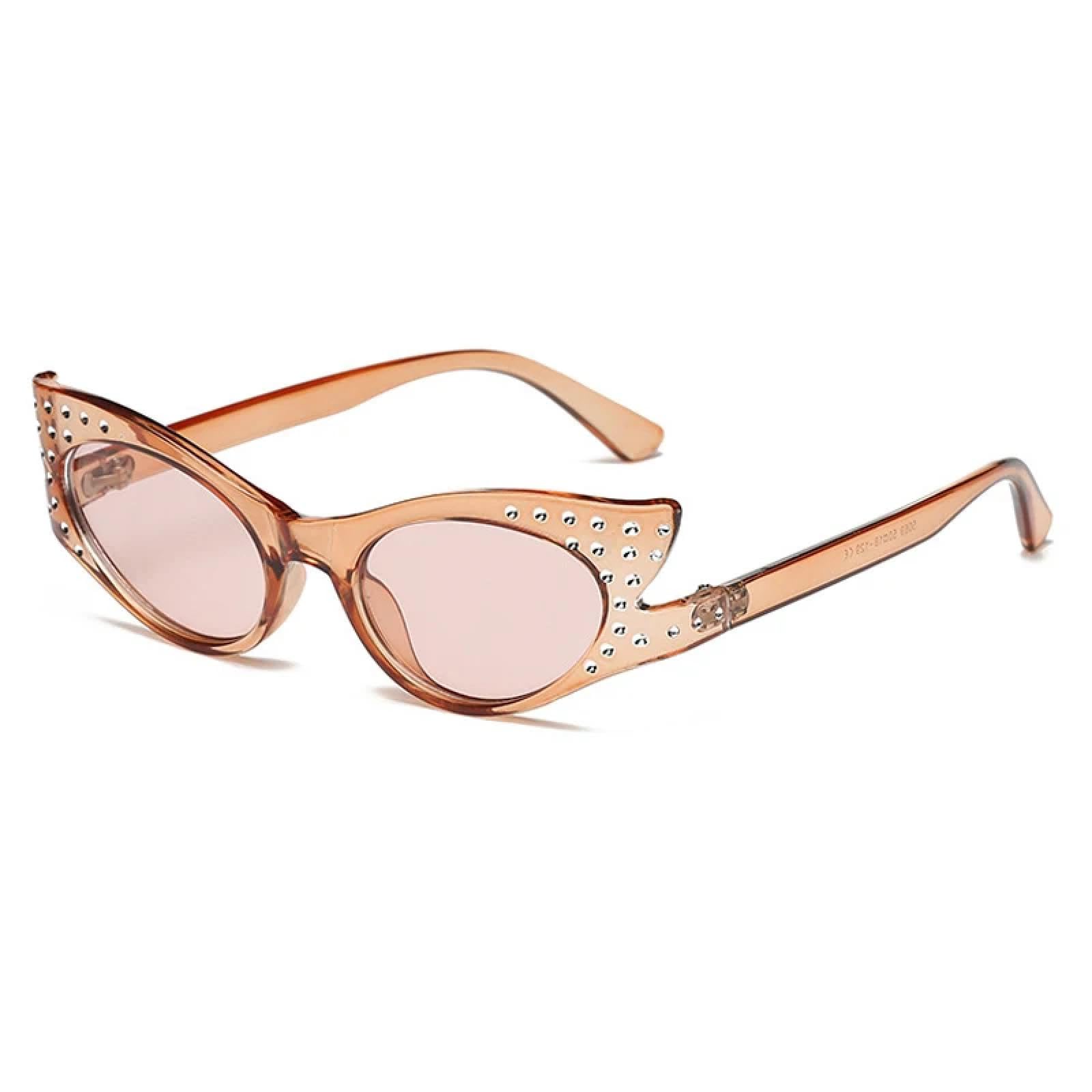 Lunettes de soleil œil de chat diamantées marron avec protection UV400 - 7