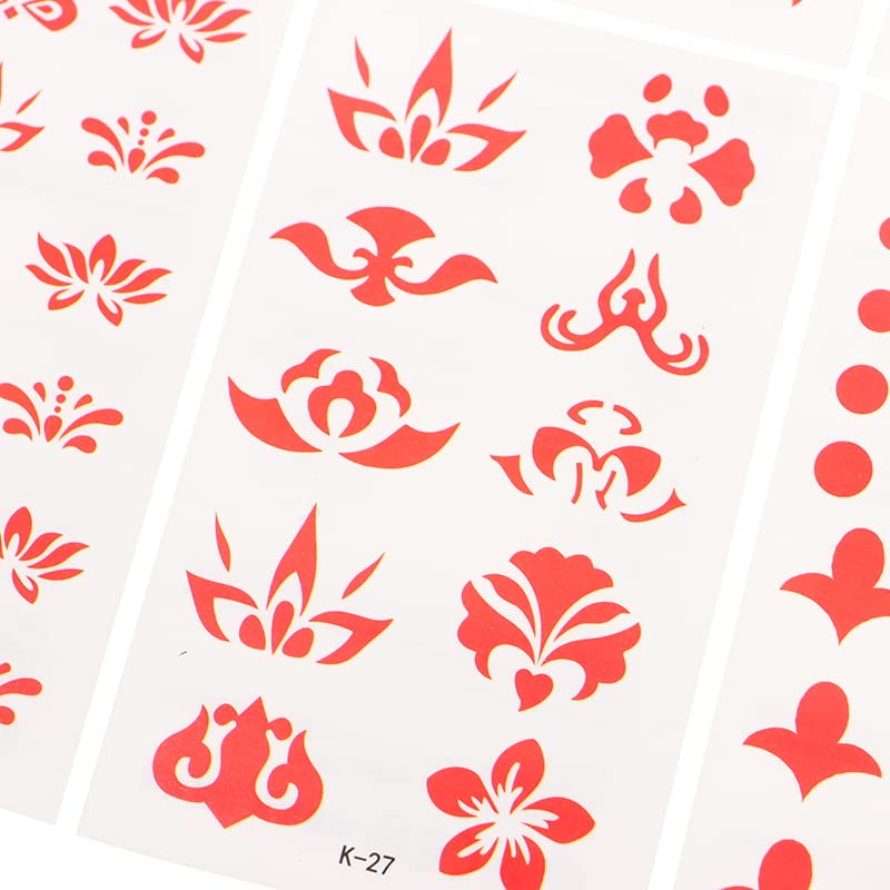 Vista 5 de 30 hojas de calcomanías chinas para la frente, juguetes para niños, niñas, mujeres, impermeables, para la frente, arte corporal, tatuajes temporales
