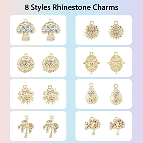 DICOSMETIC 48Pcs 8 Styles Small Rhinestone Charms Flat Round with Eye Pendants Moon Star and Sun Charms Light Gold Tree Charms Alloy Pendant for DIY Crafts Jewelry Making Hole: 1.2~1.6mm - Image 4